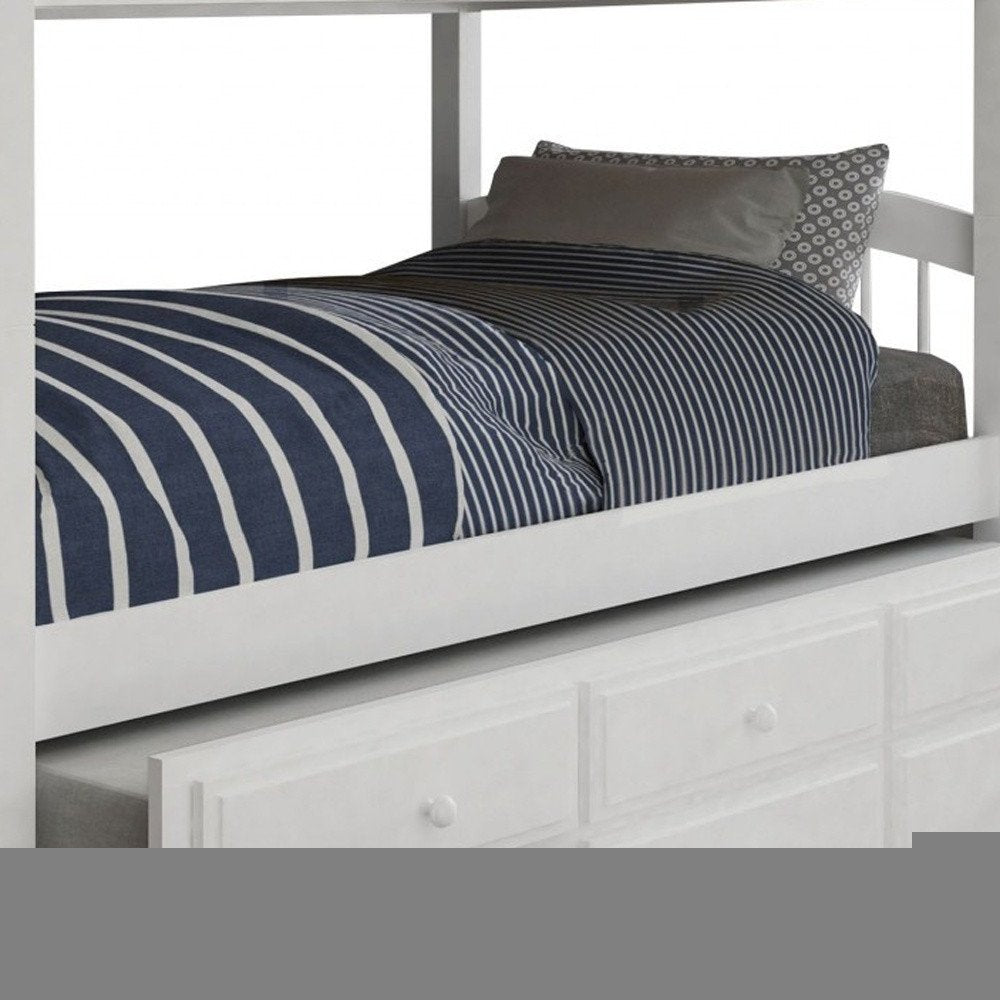 White Twin Solid Wood Bunk Bed With Trundle And Storage HomeRoots