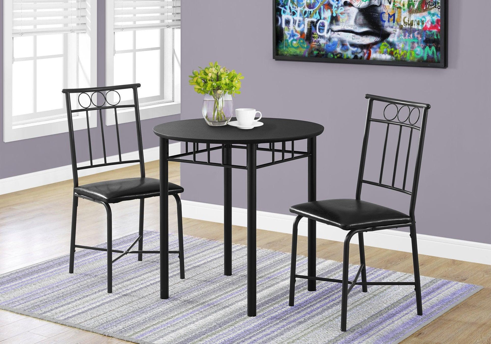 35" Black Leather Look Foam And Metal Three Pieces Dining Set - FurniFindUSA