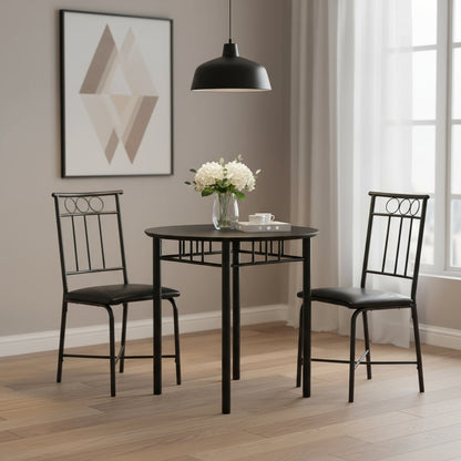 35" Black Leather Look Foam And Metal Three Pieces Dining Set HomeRoots