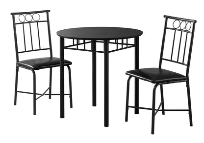 35" Black Leather Look Foam And Metal Three Pieces Dining Set - FurniFindUSA