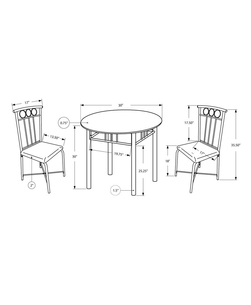 35" Black Leather Look Foam And Metal Three Pieces Dining Set HomeRoots