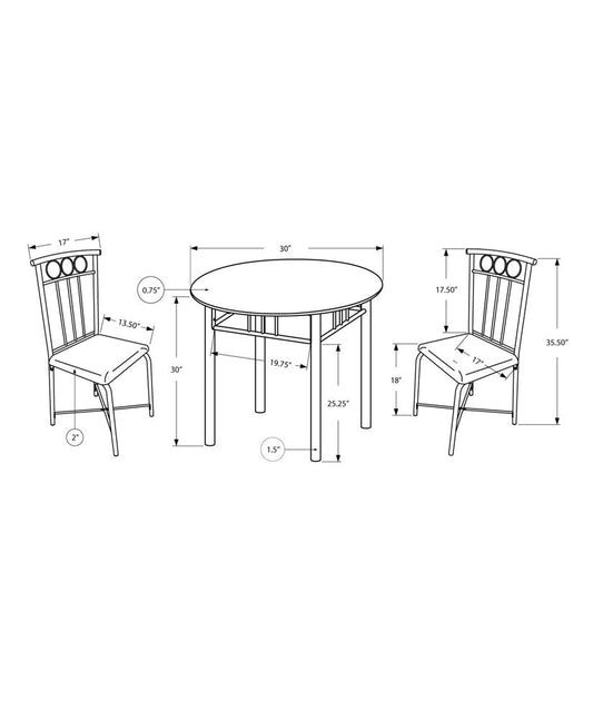 35" Black Leather Look Foam And Metal Three Pieces Dining Set HomeRoots