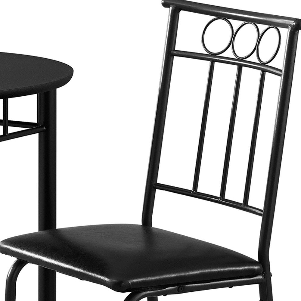35" Black Leather Look Foam And Metal Three Pieces Dining Set HomeRoots