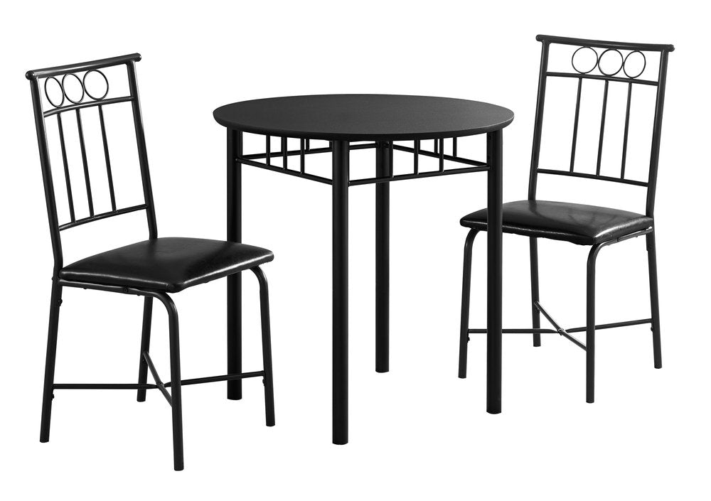 35" Black Leather Look Foam And Metal Three Pieces Dining Set HomeRoots