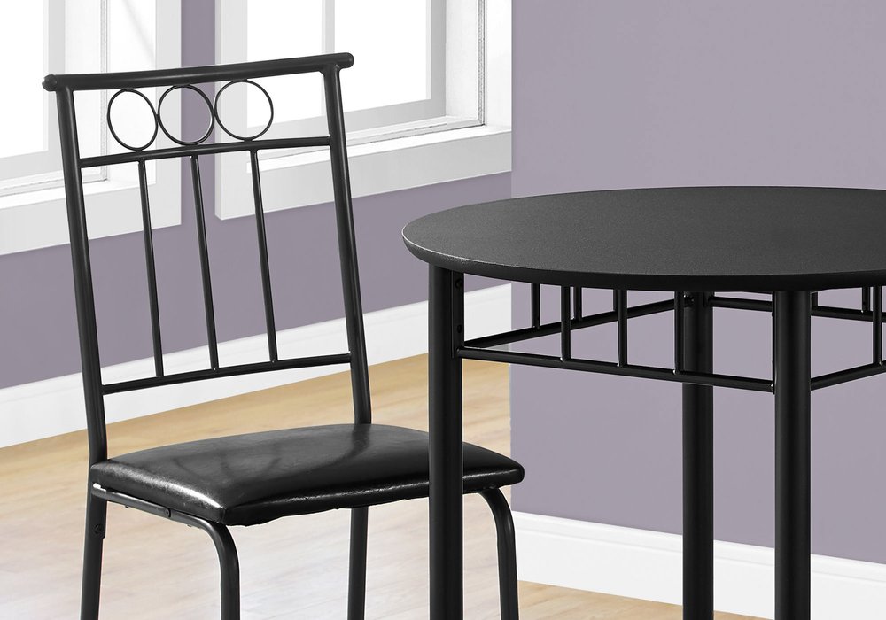 35" Black Leather Look Foam And Metal Three Pieces Dining Set HomeRoots