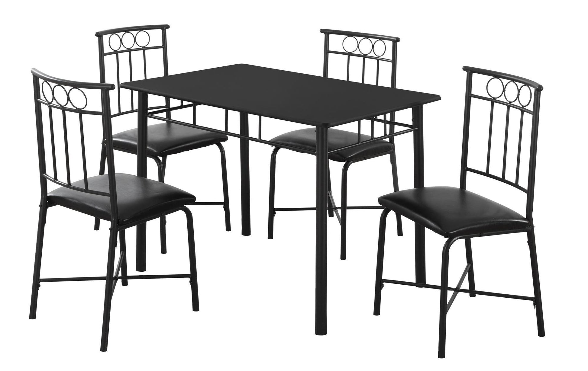 61.5" X 73.5" X 101" Black Metal Foam Polyurethane Leather Look Polyes 5Pcs Dining Set - FurniFindUSA