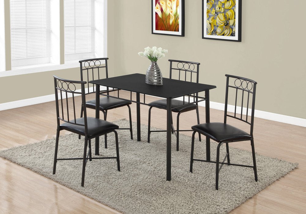 61.5" X 73.5" X 101" Black Metal Foam Polyurethane Leather Look Polyes  5Pcs Dining Set HomeRoots