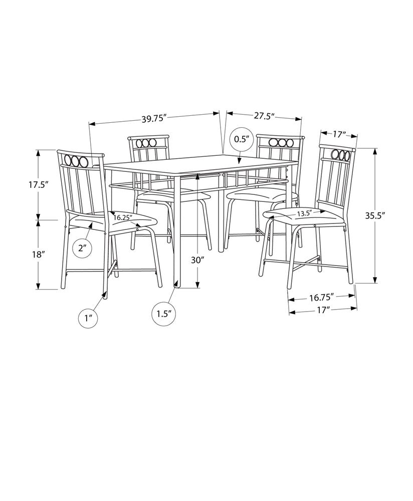 61.5" X 73.5" X 101" Black Metal Foam Polyurethane Leather Look Polyes  5Pcs Dining Set HomeRoots