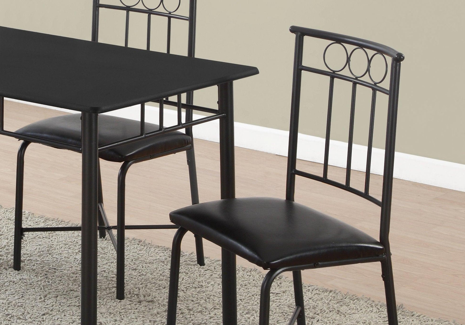 61.5" X 73.5" X 101" Black Metal Foam Polyurethane Leather Look Polyes 5Pcs Dining Set - FurniFindUSA