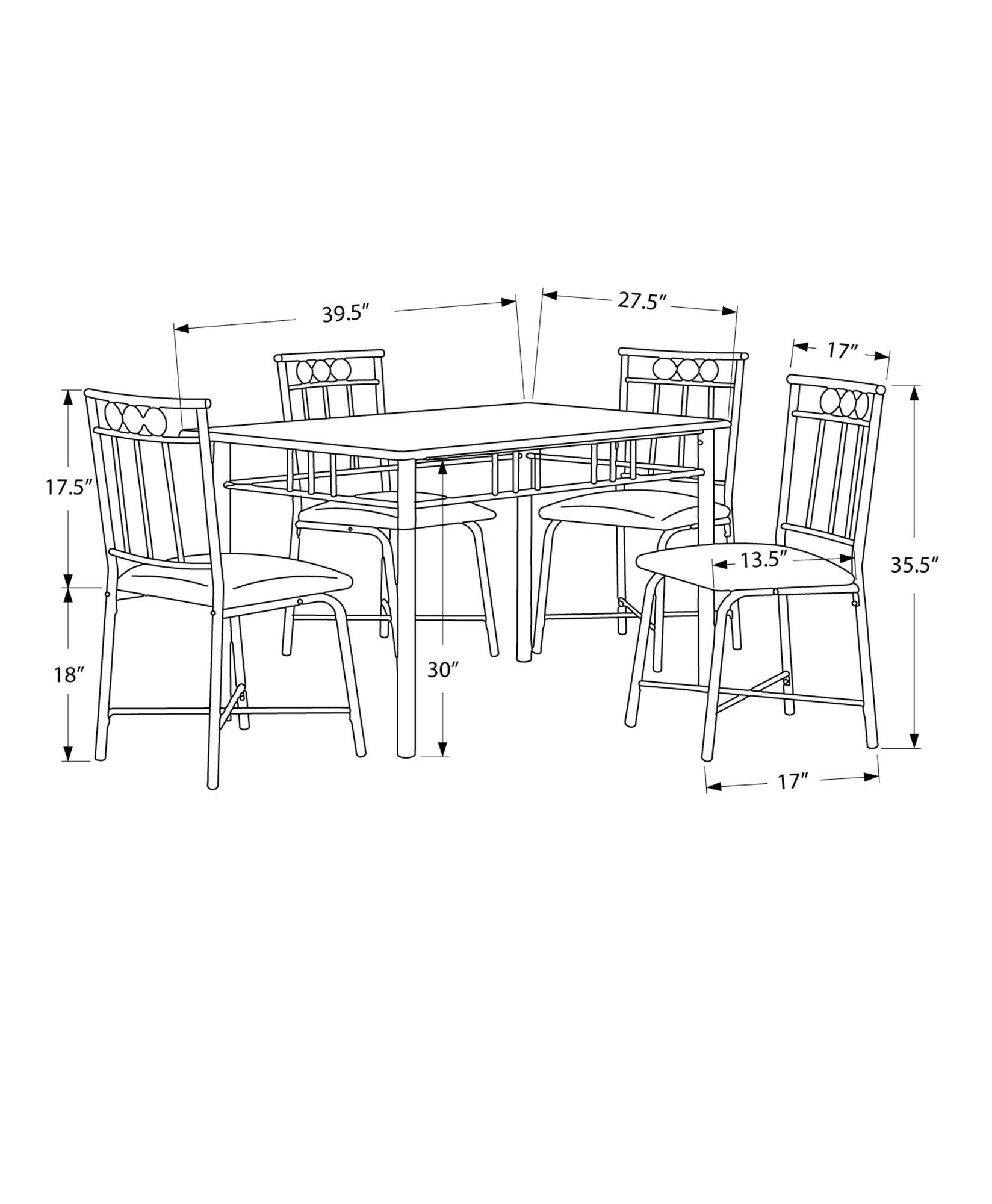 61.5" X 73.5" X 101" Black Metal Foam Polyurethane Leather Look Polyes 5Pcs Dining Set - FurniFindUSA