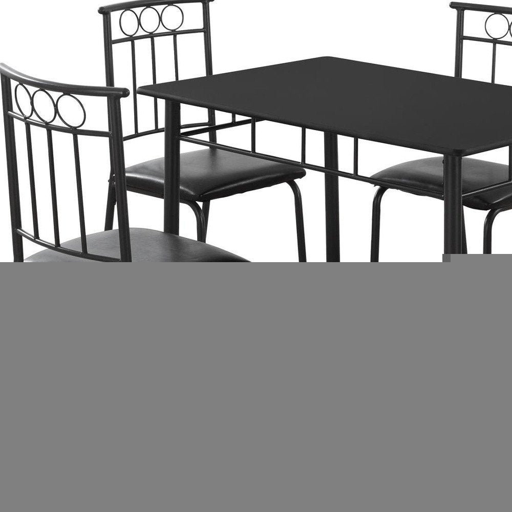 61.5" X 73.5" X 101" Black Metal Foam Polyurethane Leather Look Polyes  5Pcs Dining Set HomeRoots