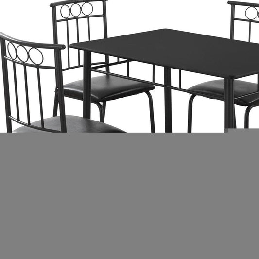 61.5" X 73.5" X 101" Black Metal Foam Polyurethane Leather Look Polyes  5Pcs Dining Set HomeRoots