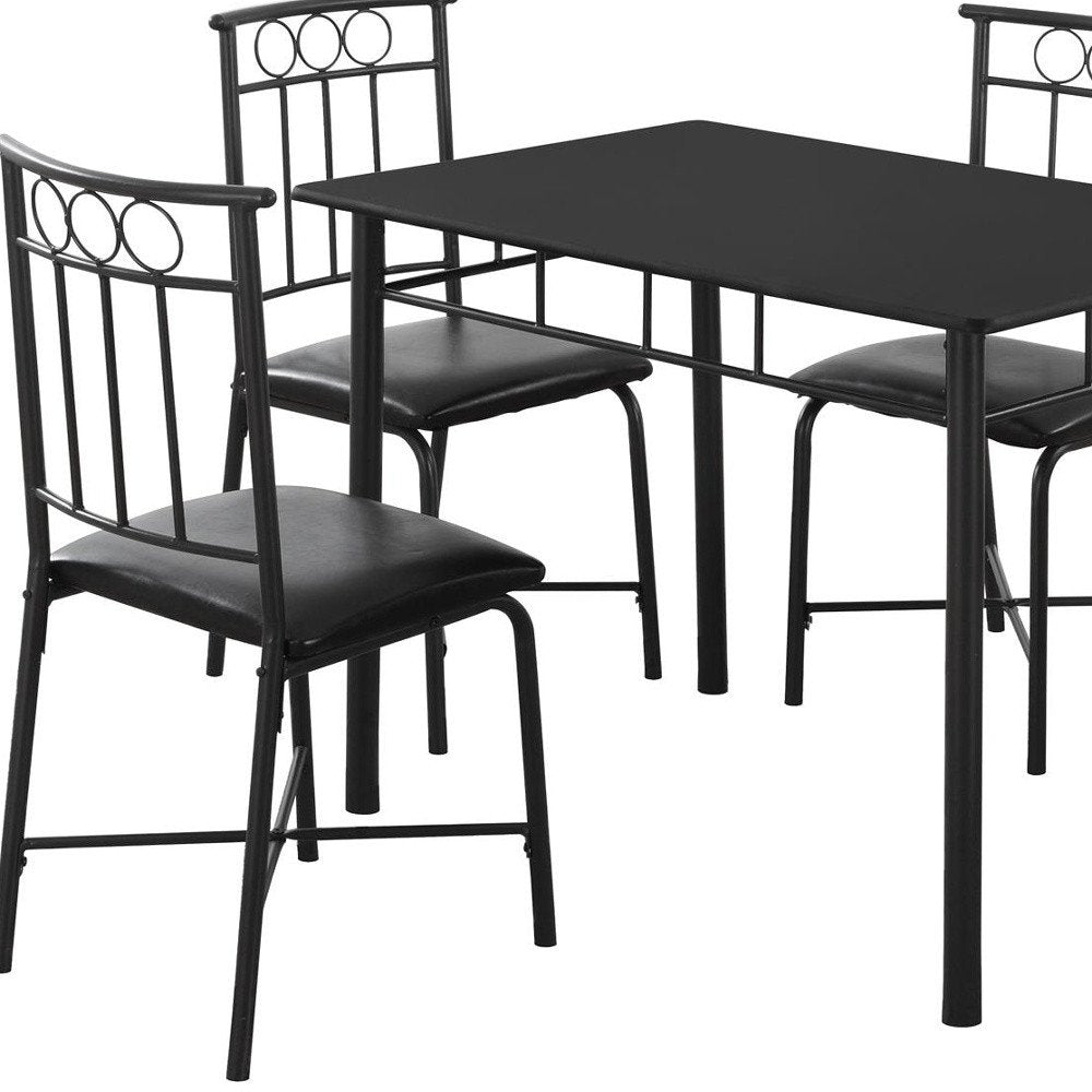 61.5" X 73.5" X 101" Black Metal Foam Polyurethane Leather Look Polyes  5Pcs Dining Set HomeRoots