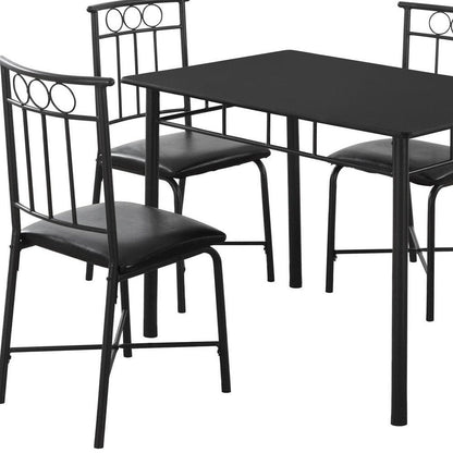 61.5" X 73.5" X 101" Black Metal Foam Polyurethane Leather Look Polyes  5Pcs Dining Set HomeRoots