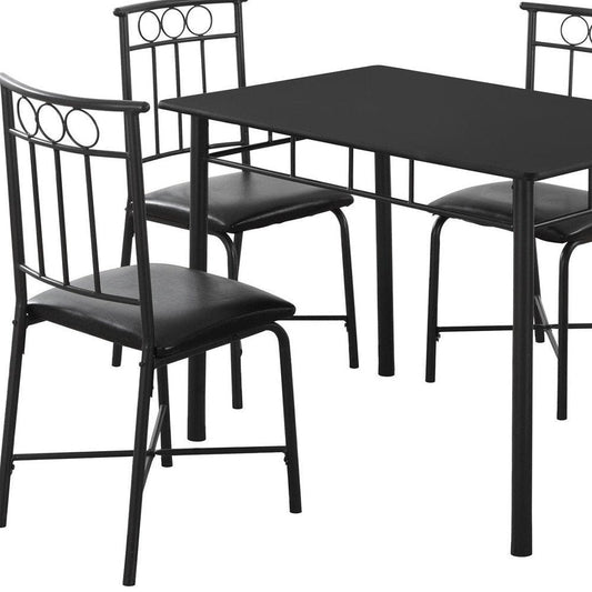 61.5" X 73.5" X 101" Black Metal Foam Polyurethane Leather Look Polyes  5Pcs Dining Set HomeRoots