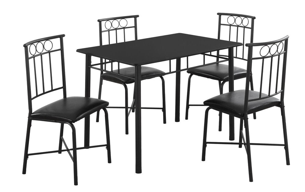 61.5" X 73.5" X 101" Black Metal Foam Polyurethane Leather Look Polyes  5Pcs Dining Set HomeRoots