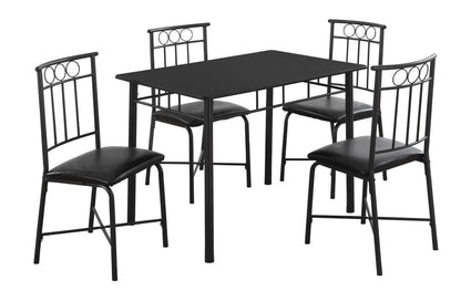61.5" X 73.5" X 101" Black Metal Foam Polyurethane Leather Look Polyes  5Pcs Dining Set HomeRoots