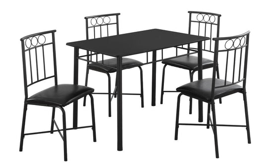 61.5" X 73.5" X 101" Black Metal Foam Polyurethane Leather Look Polyes  5Pcs Dining Set HomeRoots