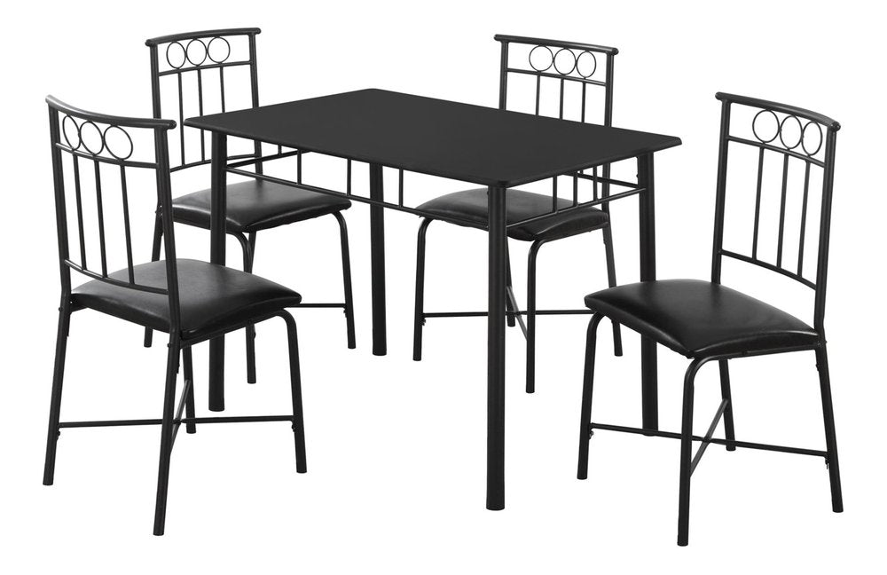 61.5" X 73.5" X 101" Black Metal Foam Polyurethane Leather Look Polyes  5Pcs Dining Set HomeRoots