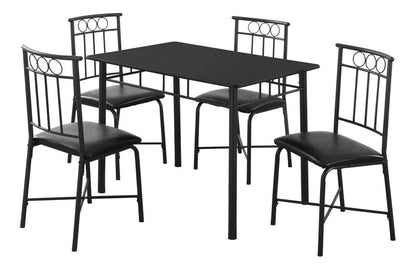 61.5" X 73.5" X 101" Black Metal Foam Polyurethane Leather Look Polyes  5Pcs Dining Set HomeRoots