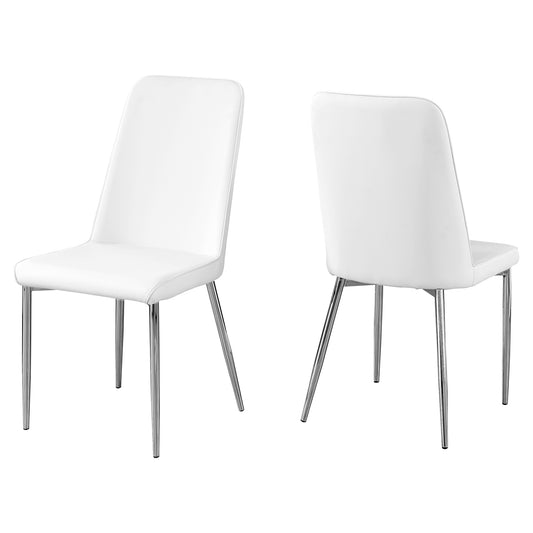 Set of Two White And Silver Upholstered Faux Leather Dining Side Chairs - FurniFindUSA