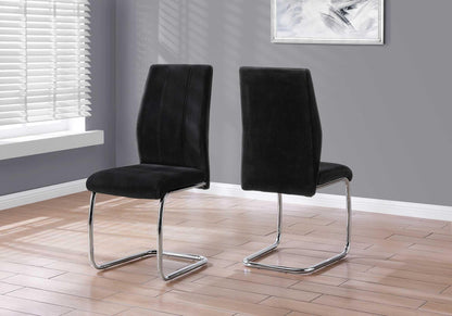 Set of Two Black And Silver Upholstered Velvet Dining Side Chairs - FurniFindUSA