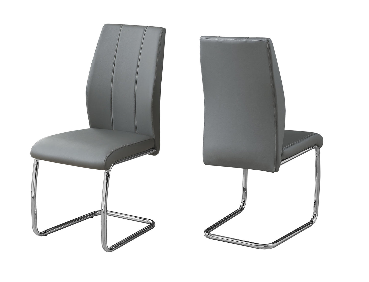 Set of Two Gray And Silver Upholstered Faux Leather Dining Side Chairs