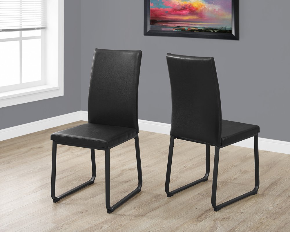 Set of Two Black Upholstered Faux Leather Dining Side Chairs HomeRoots