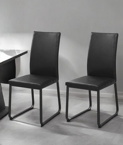 Set of Two Black Upholstered Faux Leather Dining Side Chairs