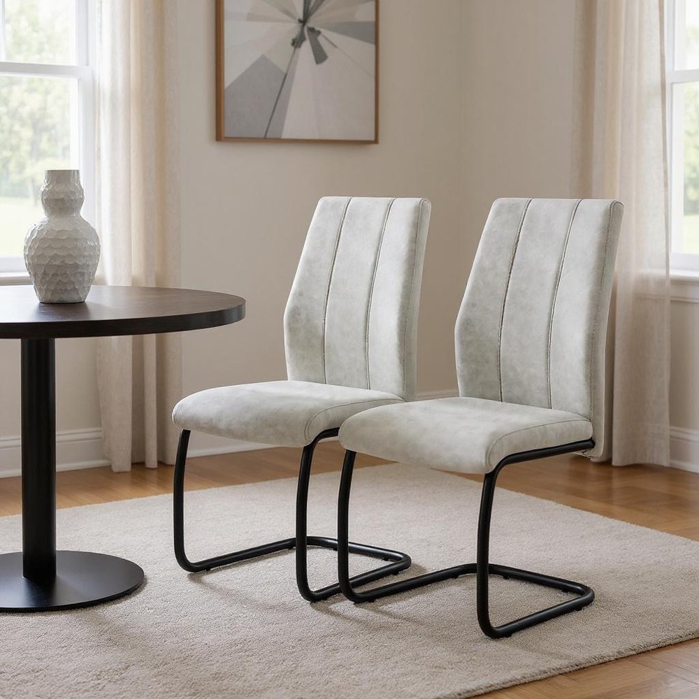 Set of Two Gray And Black Upholstered Polyester Dining Side Chairs HomeRoots