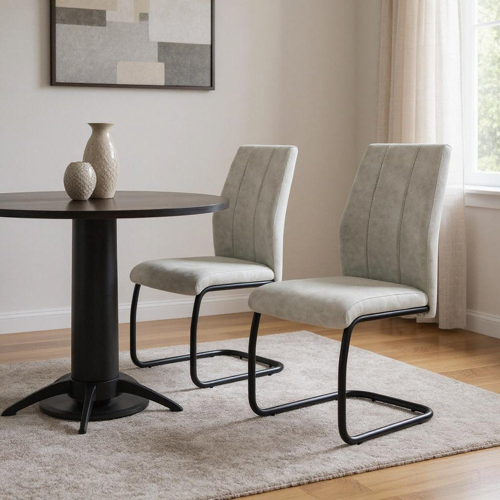 Set of Two Gray And Black Upholstered Polyester Dining Side Chairs HomeRoots