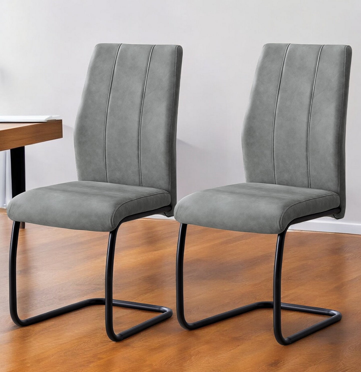 Set of Two Gray And Black Upholstered Polyester Dining Side Chairs