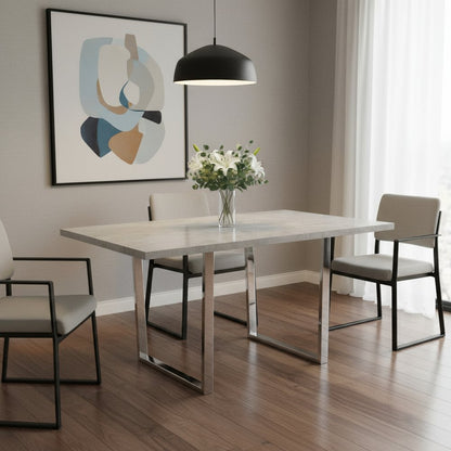59" Gray And Silver Metal Sled Base Dining Table HomeRoots