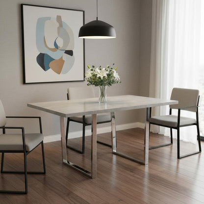 59" Gray And Silver Metal Sled Base Dining Table HomeRoots