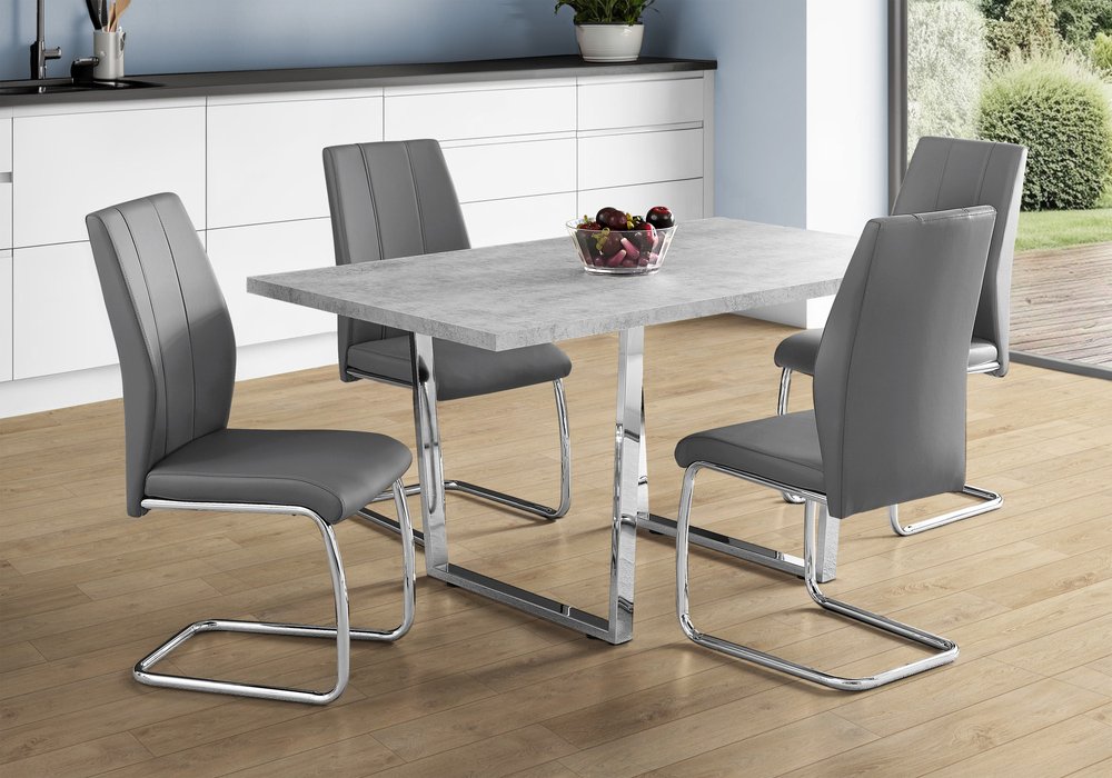 59" Gray And Silver Metal Sled Base Dining Table HomeRoots