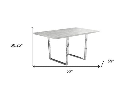 59" Gray And Silver Metal Sled Base Dining Table HomeRoots