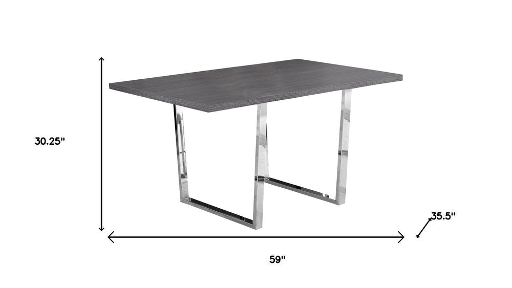 59" Gray And Silver Metal Sled Base Dining Table HomeRoots