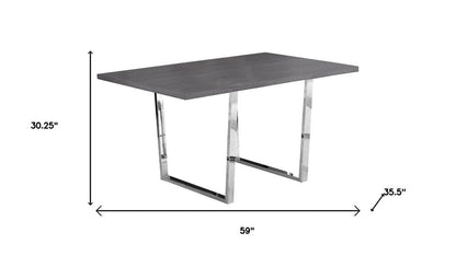 59" Gray And Silver Metal Sled Base Dining Table HomeRoots