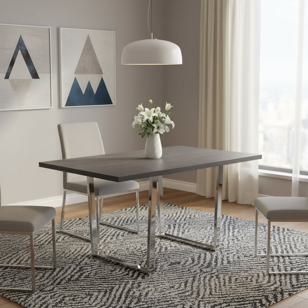 59" Gray And Silver Metal Sled Base Dining Table HomeRoots