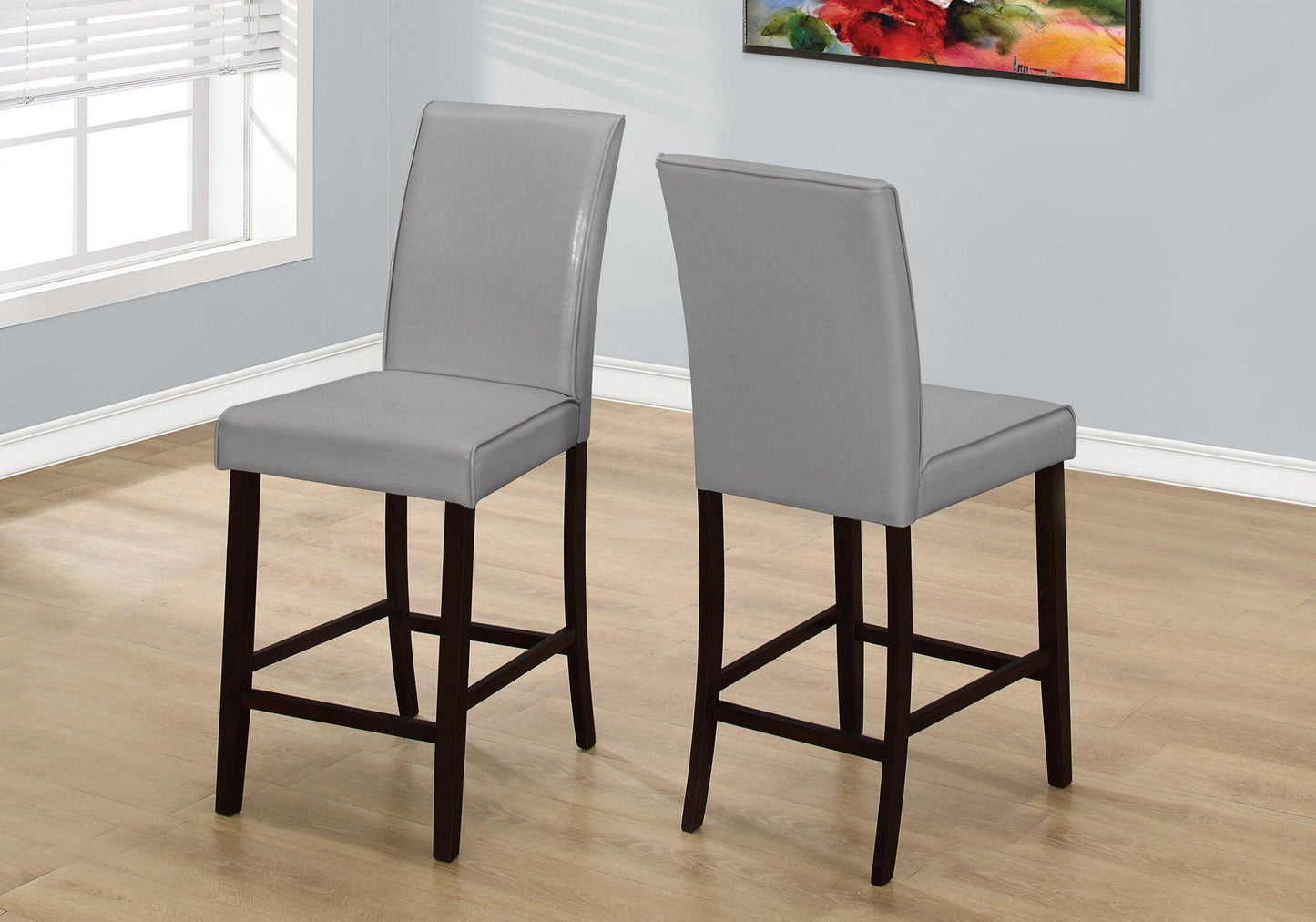 Set of Two 25 " Gray And Brown Solid Wood Counter Height Bar Chairs - FurniFindUSA