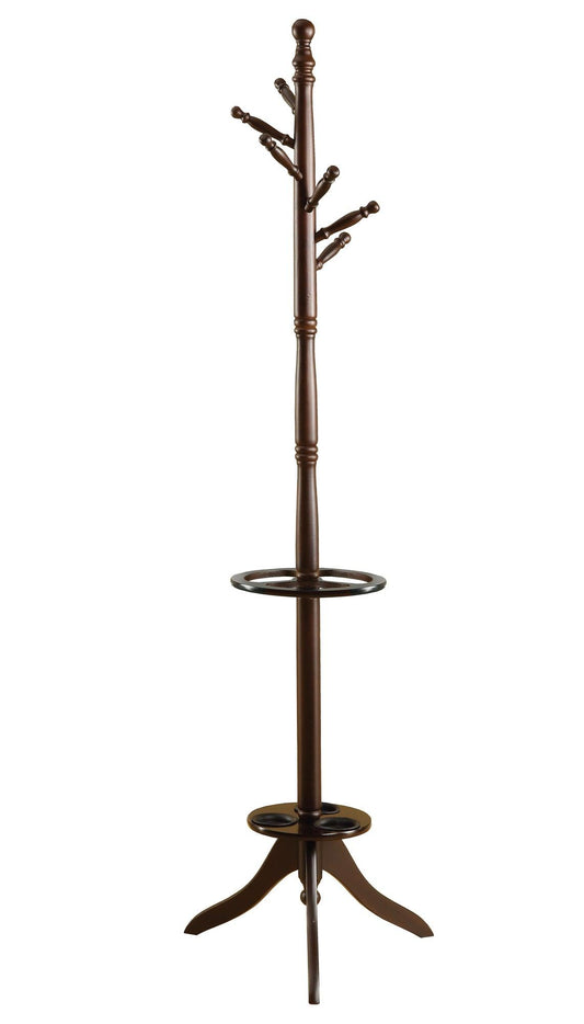 17" X 17" X 71" Cherry Wood Coat Rack With Umbrella Holder - FurniFindUSA