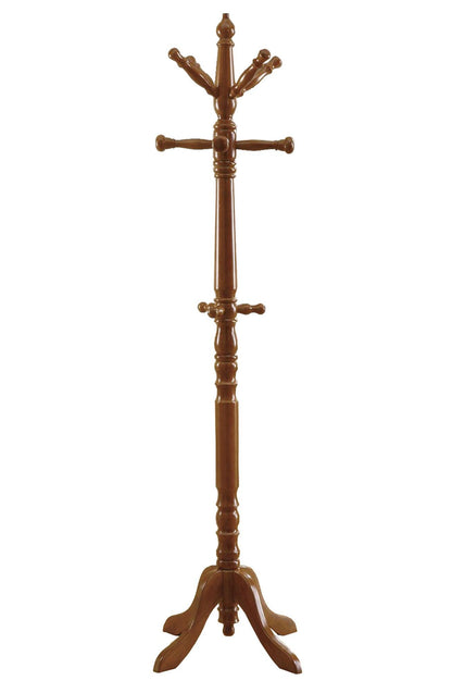 Oak Finish Coat Rack With Triple Tiered Coat Stand - FurniFindUSA