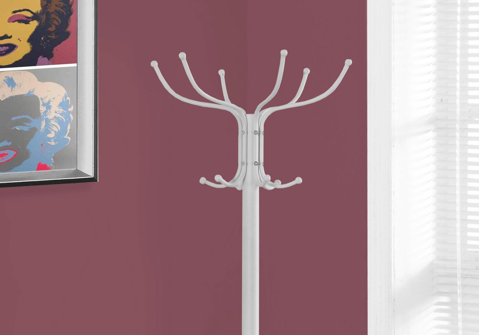 18" X 18" X 70" White Metal Coat Rack - FurniFindUSA