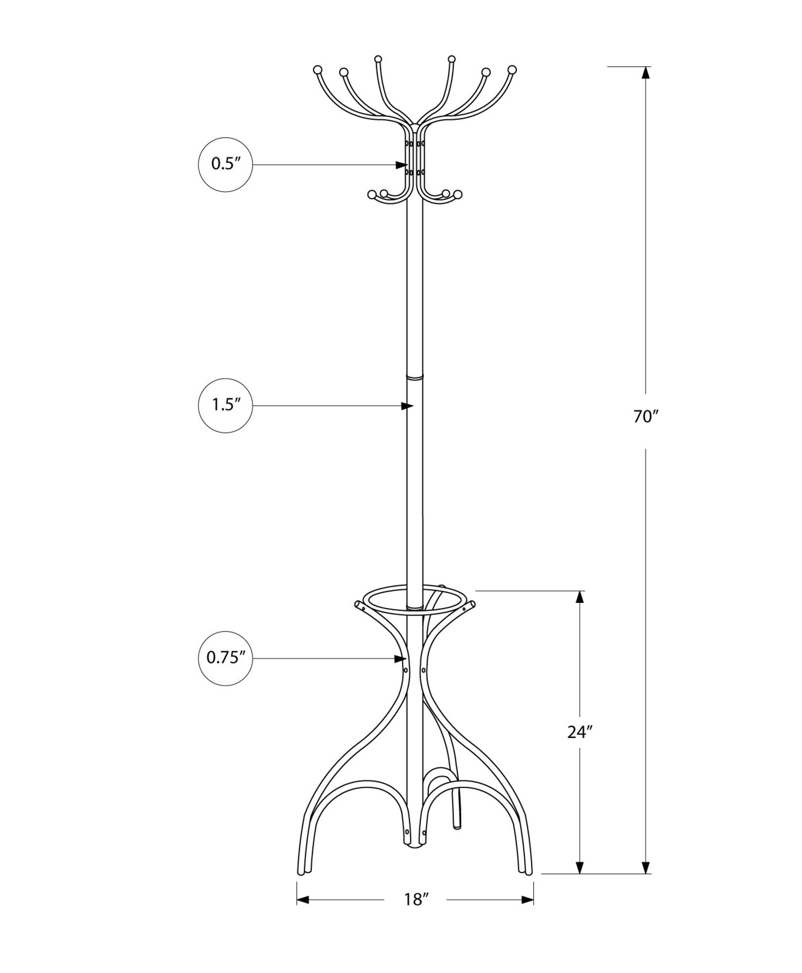 18" X 18" X 70" White Metal Coat Rack - FurniFindUSA