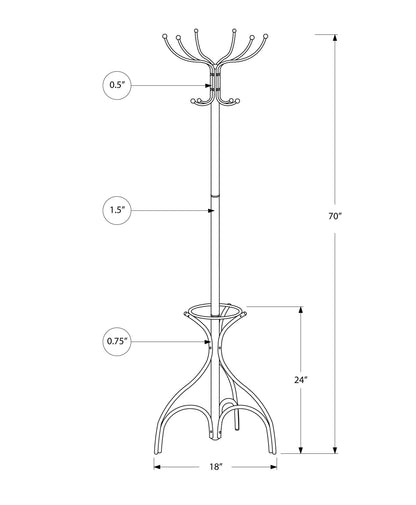 18" X 18" X 70" White Metal Coat Rack - FurniFindUSA