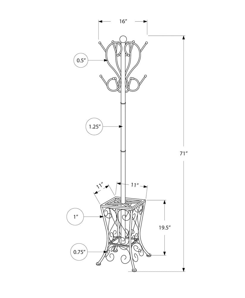16" X 16" X 71" Black  Metal  Umbrella Holder Coat Rack HomeRoots