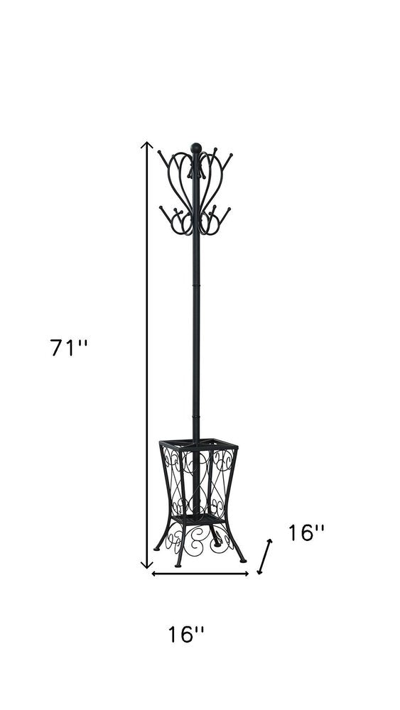 16" X 16" X 71" Black  Metal  Umbrella Holder Coat Rack HomeRoots