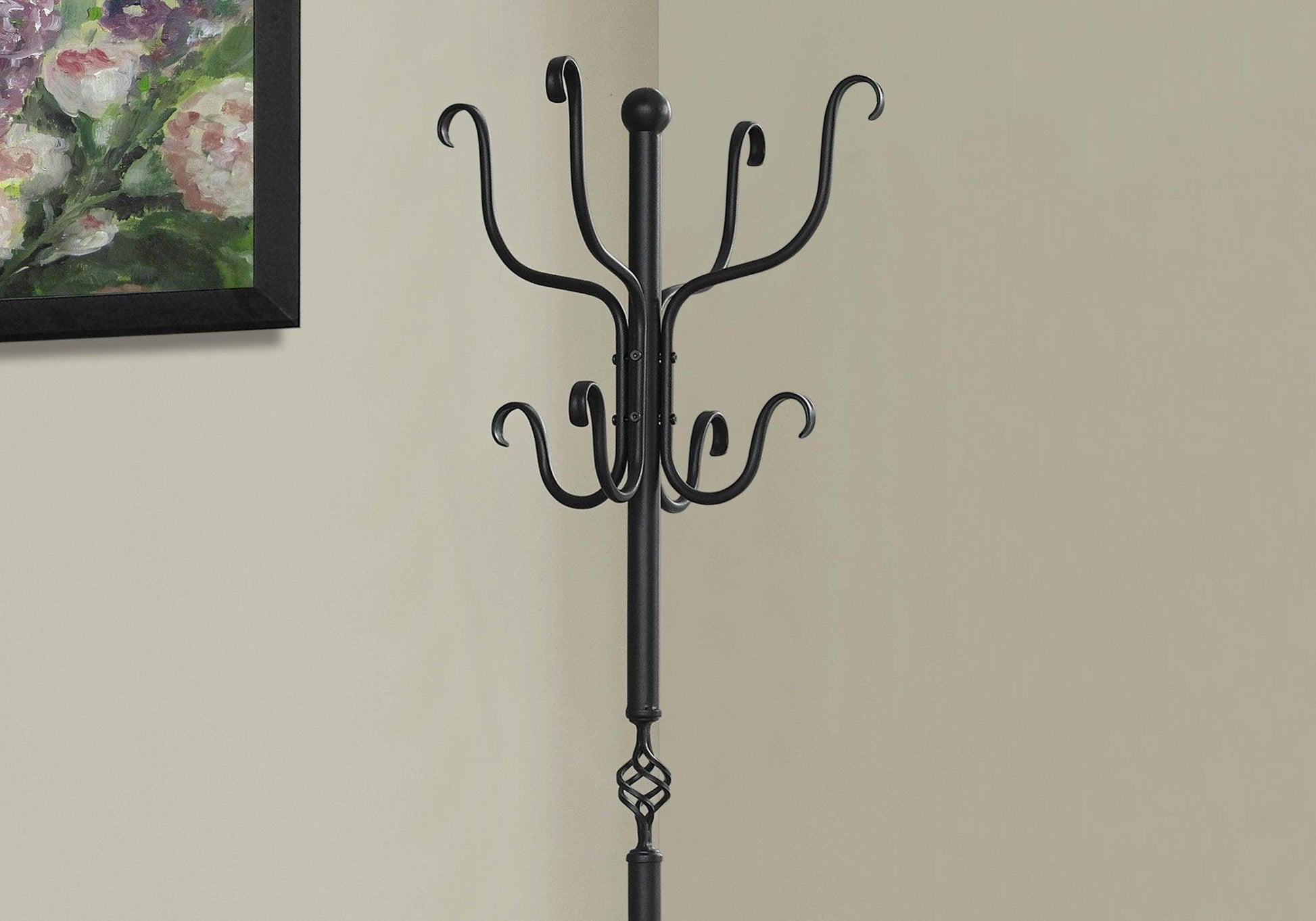 21" X 21" X 74" Black Metal Coat Rack - FurniFindUSA