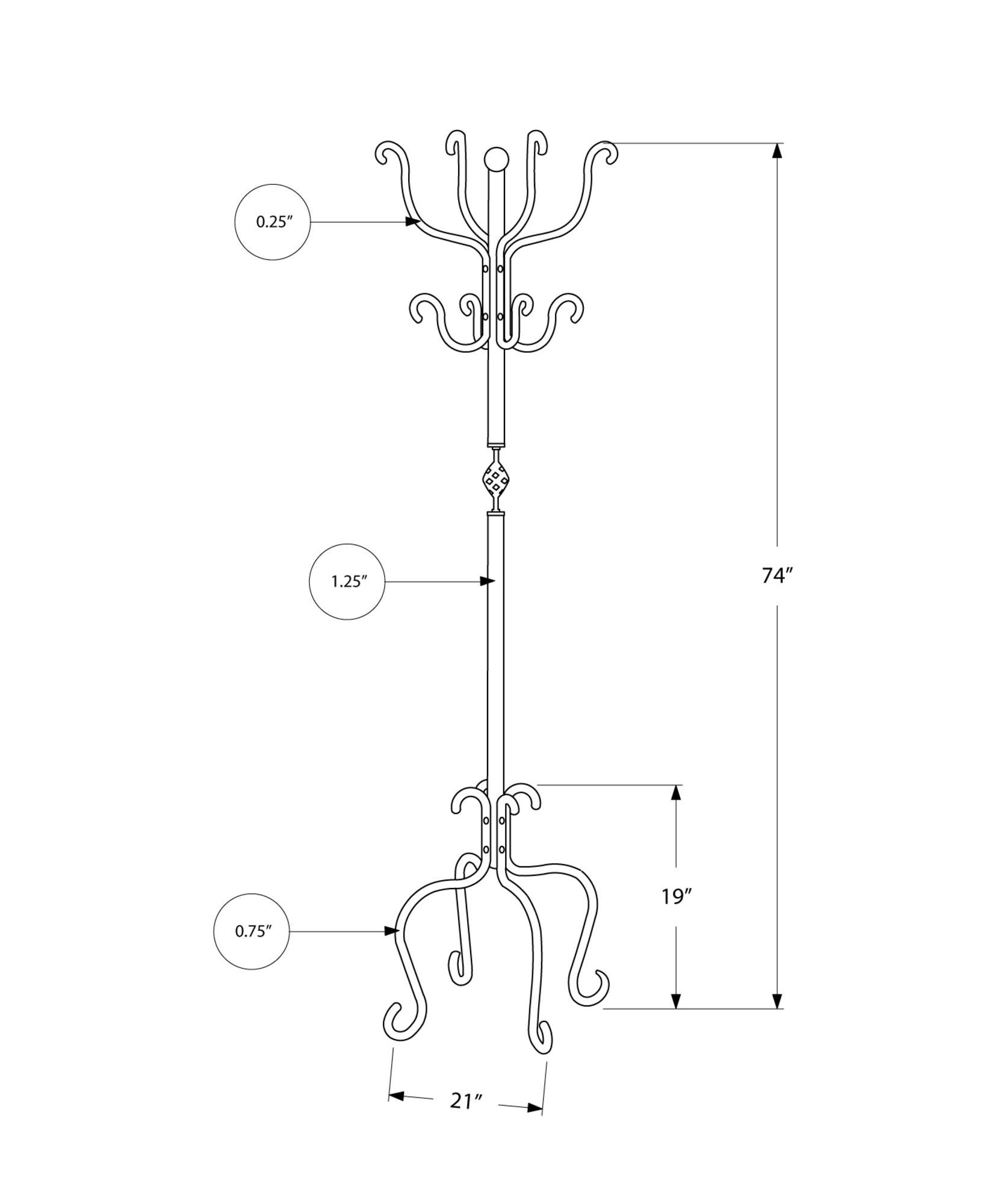 21" X 21" X 74" Black Metal Coat Rack - FurniFindUSA