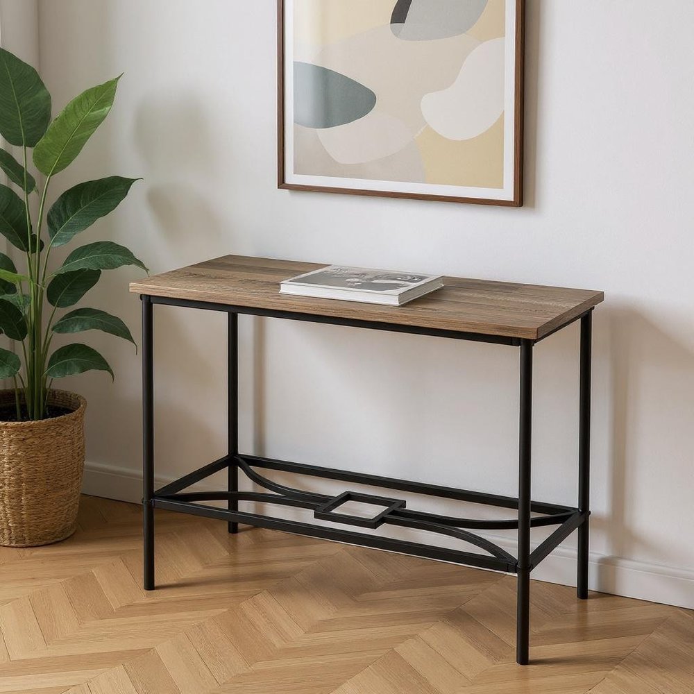 24" Taupe And Black Console Table With Storage HomeRoots